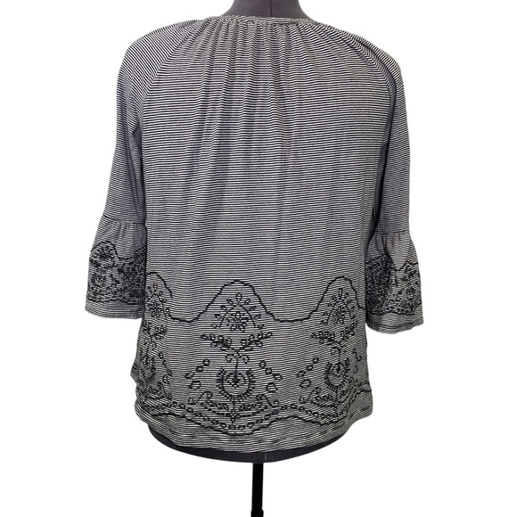 FEVER Women plus size 3X black white stripe embroidered 3/4 flare sleeve pullon - Picture 7 of 9